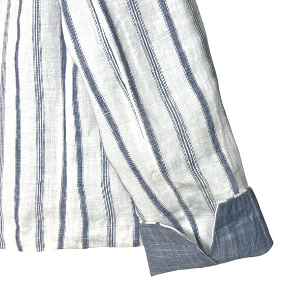 Chico's Size 0 (S/4) Stripe Linen Frayed Open Front Jacket Lined Career Wear - Picture 8 of 12